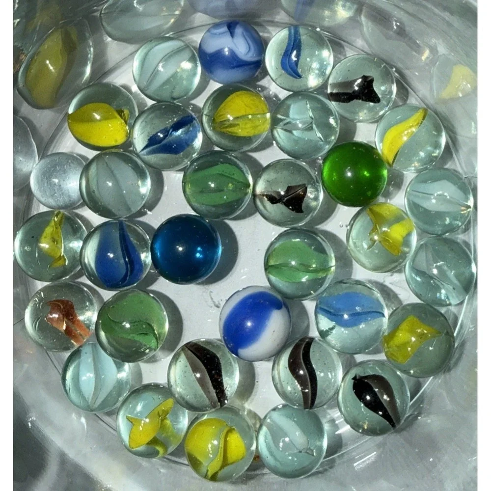 Vintage Glass Marble Lot 33 Mixed Cat's Eye Swirl Shooter Marbles Retro Toy